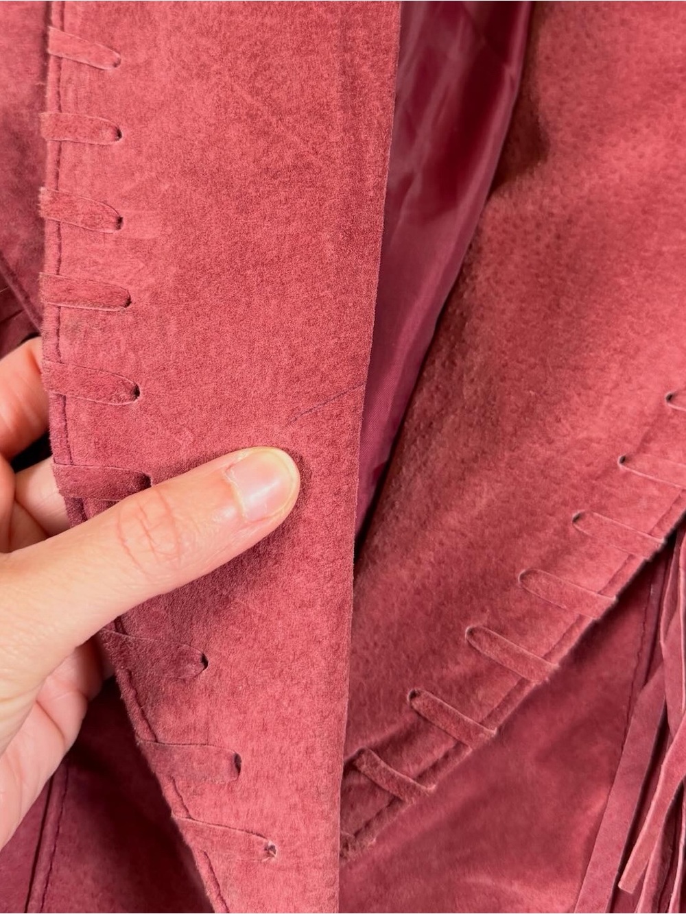 Vintage Red Suede Leather Cropped Fringe Jacket Women’s S Western Festival Boho - Picture 8 of 13